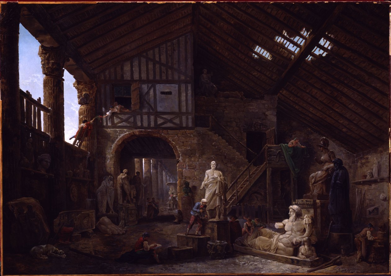 Pracownia konserwatora antyków w Rzymie autorstwa Hubert Robert