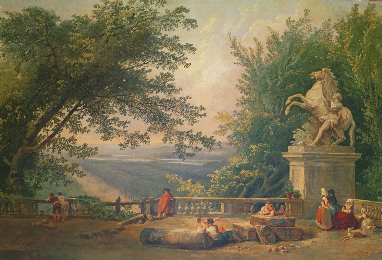 Ruiny tarasu w parku, ok. 1780 (olej na płótnie) autorstwa Hubert Robert