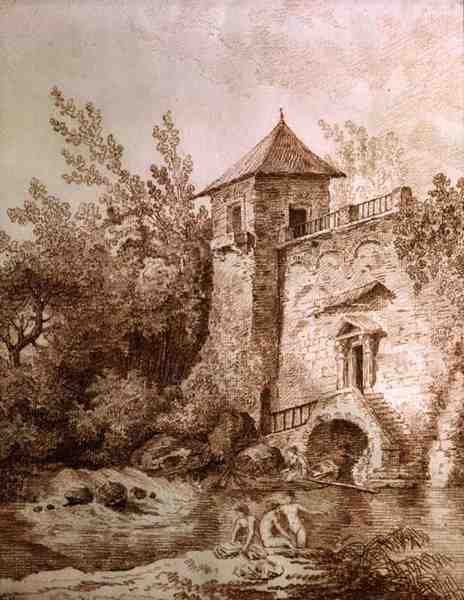 Kąpiący się (sangwina na papierze) autorstwa Hubert Robert