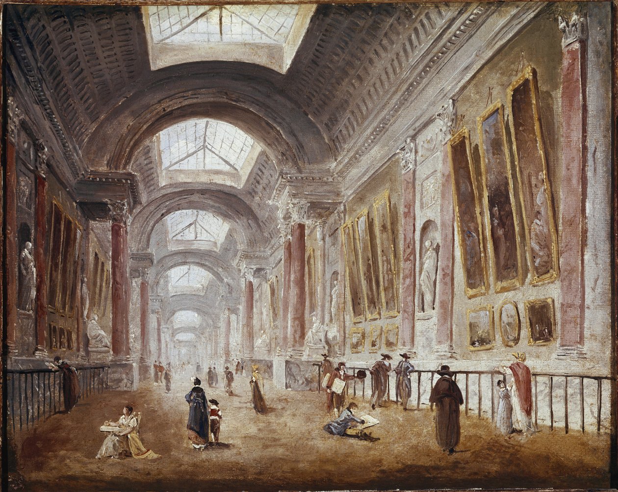 Grande Galerie w Luwrze (olej na płótnie, ok. 1798) autorstwa Hubert Robert