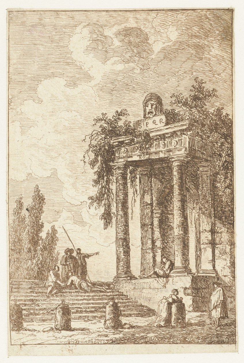 Schody z czterema słupkami granicznymi Les Soirees de Rome (tytuł serii) Twarze rzymskie” (tytuł serii) autorstwa Hubert Robert