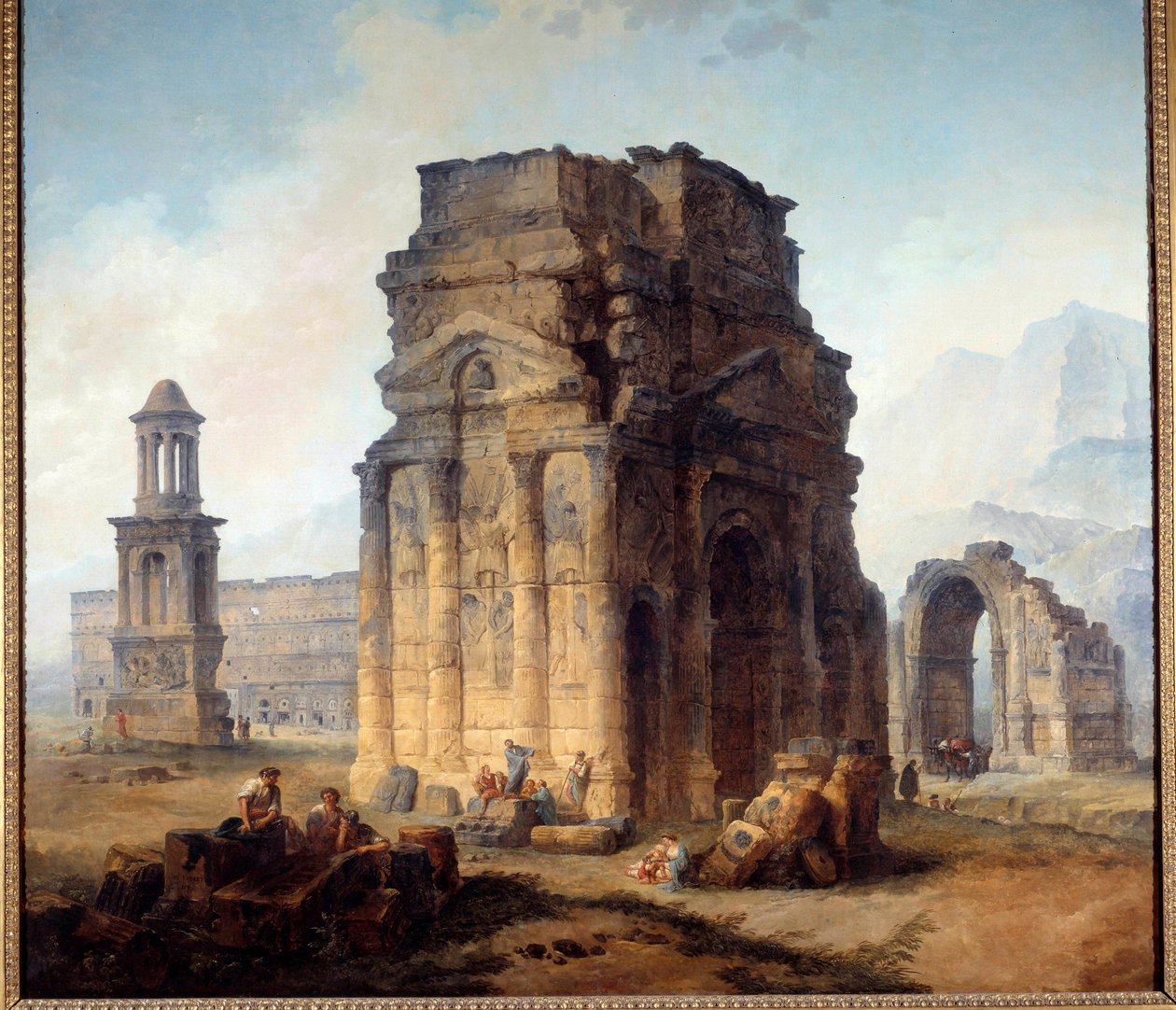 Widok Łuku Triumfalnego i Teatru Malarstwa Pomarańczowego Huberta Roberta (1733-1808) XVIII-wieczne Słońce. 2,42x2,42 m² autorstwa Hubert Robert