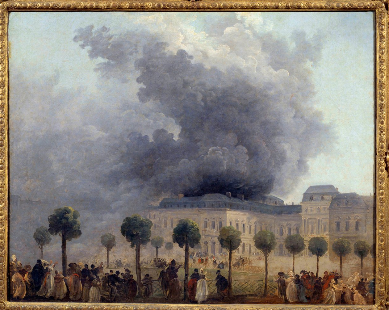 Widok na pożar Opery widziany z ogrodów Palais Royal w dniu 8.06.1781, Obraz Huberta Robert autorstwa Hubert Robert