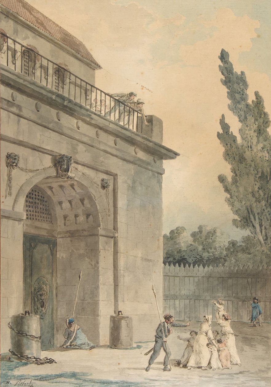 Goście opuszczający więzienie, 1794-95. autorstwa Hubert Robert