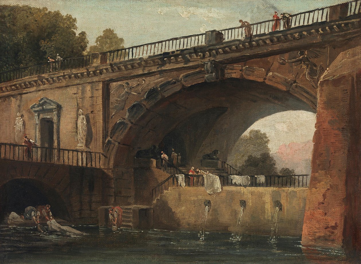 Praczki pod łukiem mostu autorstwa Hubert Robert