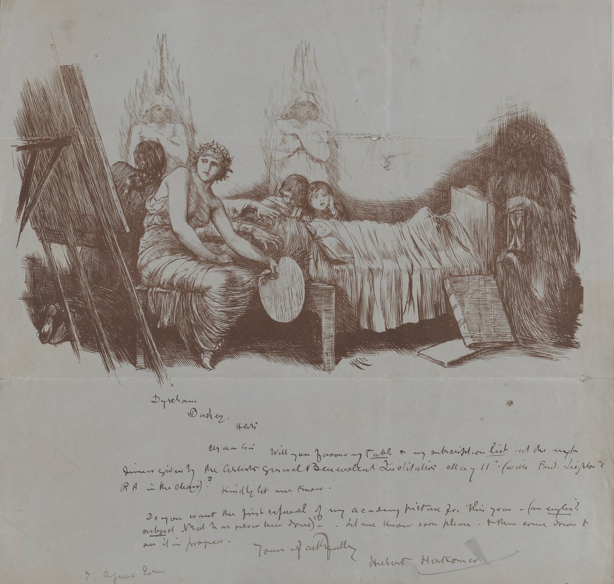 Zaproszenie na kolację dobroczynną Huberta von Herkomera dla Thomasa Agnew, 1877-78. autorstwa Hubert von Herkomer