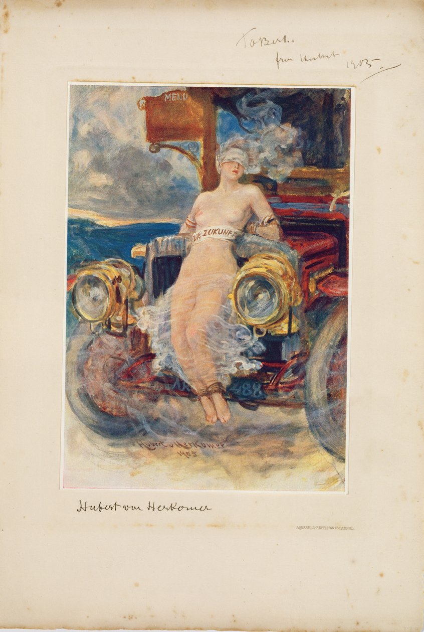 Program na bankiet, „Die Zukunft” („Przyszłość”) 1905 (fotograwiura na karcie menu) autorstwa Hubert von Herkomer