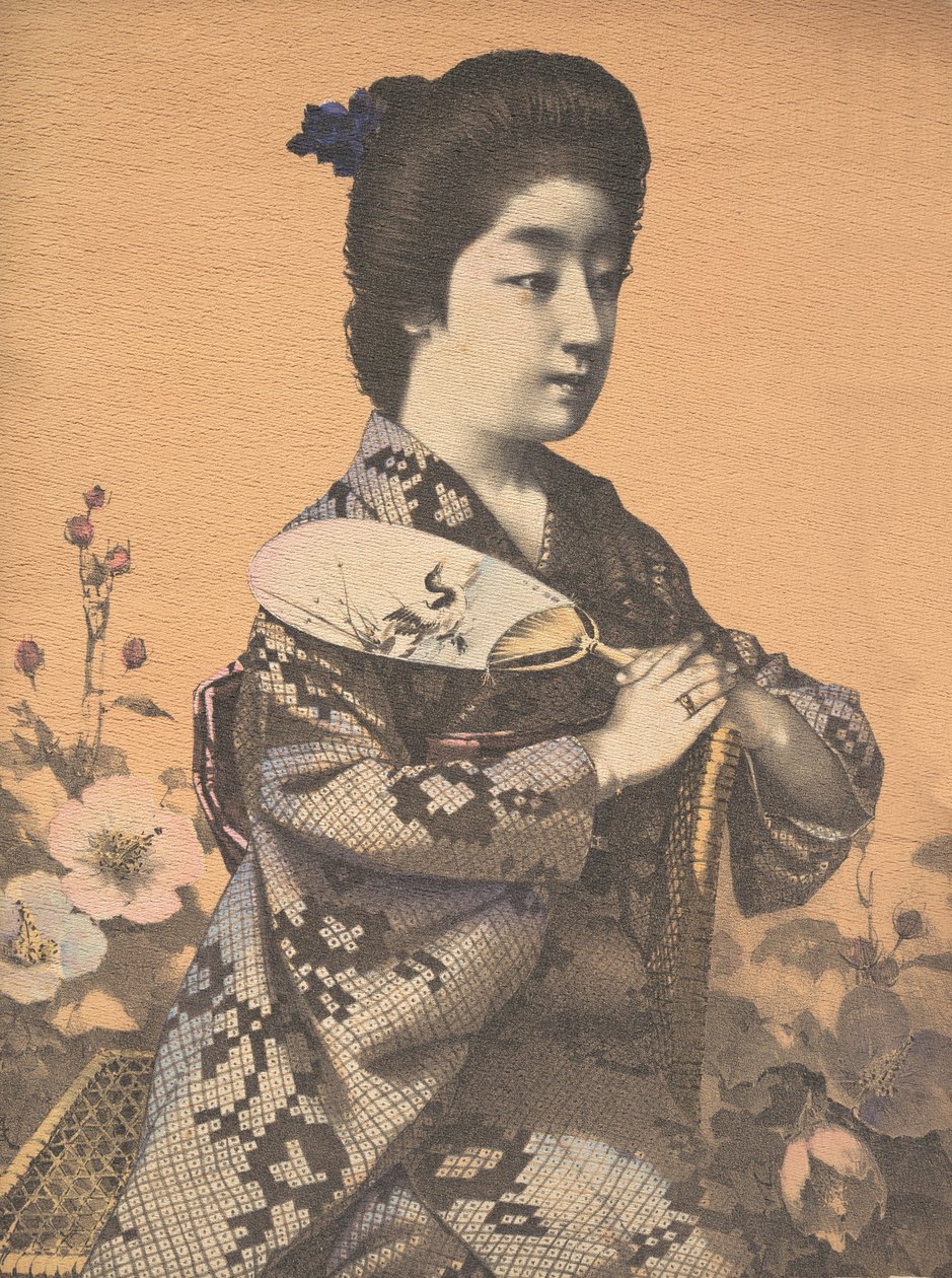 Dziewczyna niosąca okrągły papierowy wachlarz Uchiwa, ca. 1900 autorstwa Hugechi
