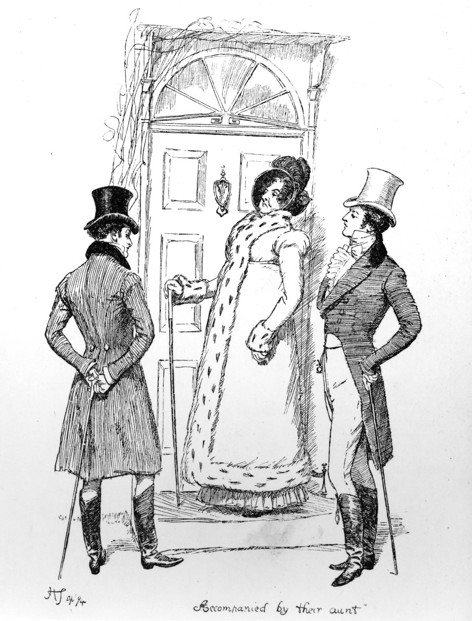 „W towarzystwie ciotki”, ilustracja z „Duma i uprzedzenie” Jane Austen, wydanie z 1894 r. autorstwa Hugh Thomson