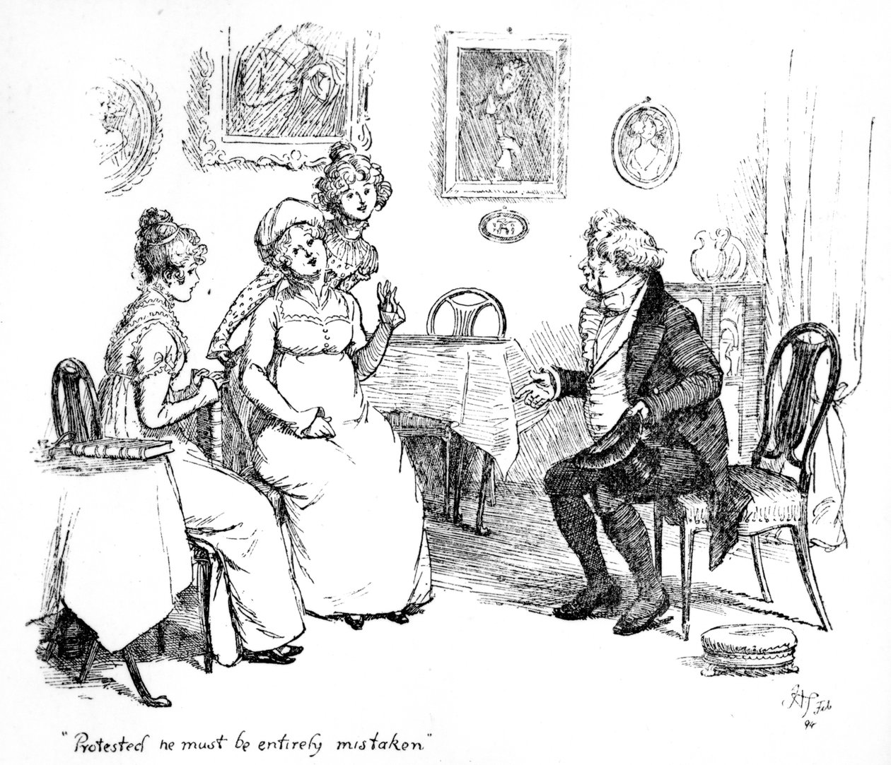 „Zaprotestował, musi się całkowicie mylić”, ilustracja do „Duma i uprzedzenie” Jane Austen, wydanie opublikowane w 1894 r. autorstwa Hugh Thomson