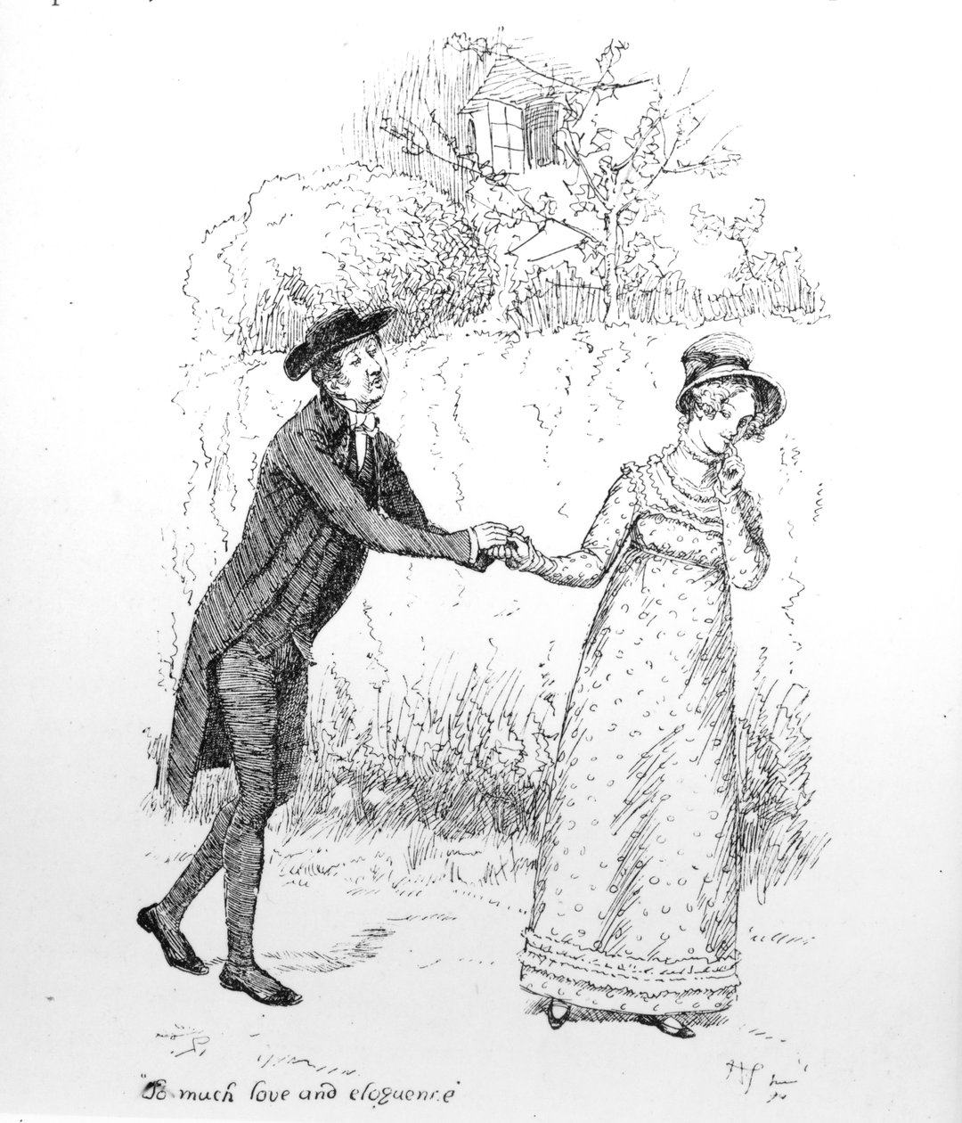 „Tyle miłości i elokwencji”, ilustracja z „Duma i uprzedzenie” Jane Austen, wydanie z 1894 r. autorstwa Hugh Thomson