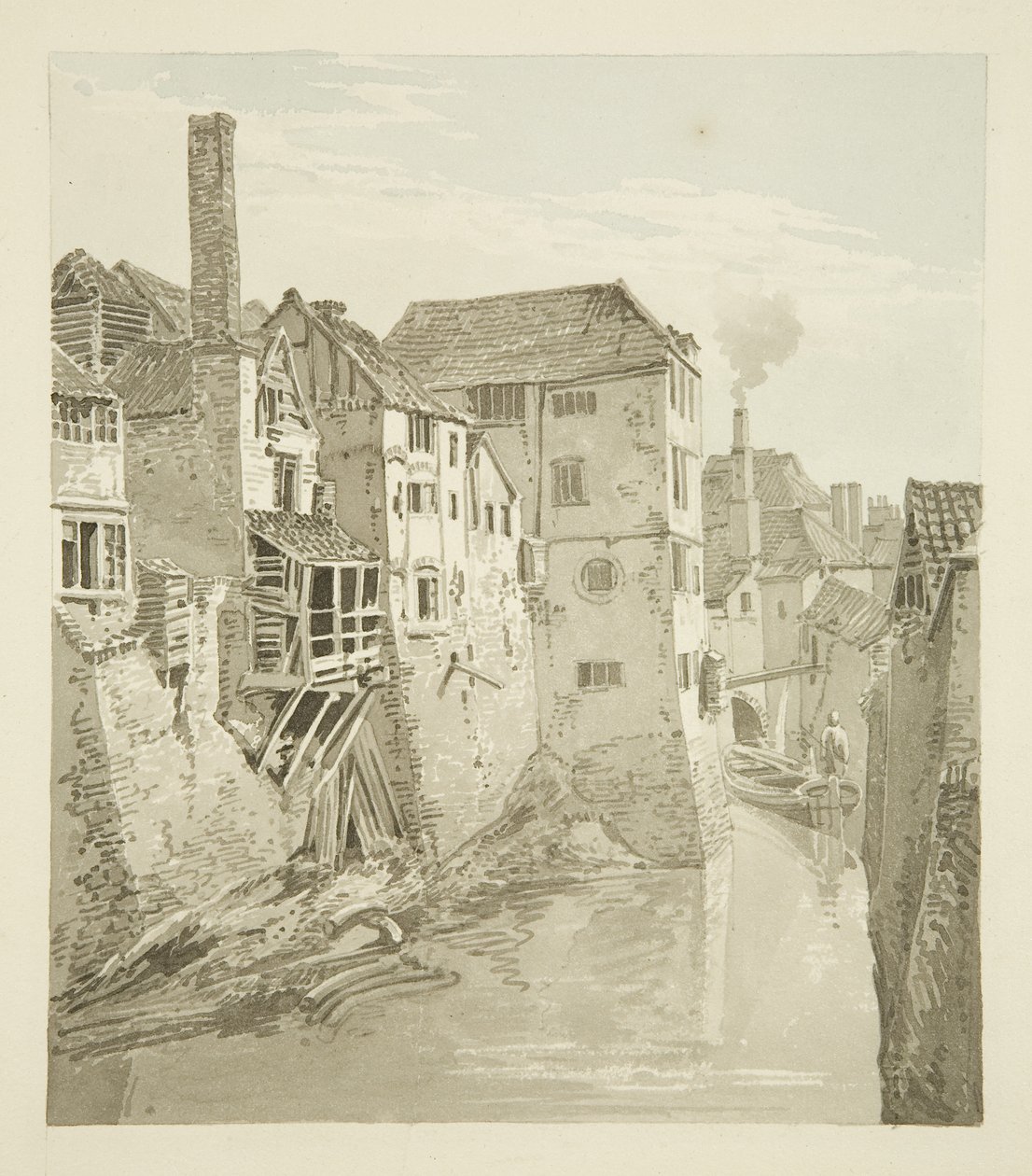 Rów Zamkowy i Mur od Mostu Królowej, Mur Miejski po lewej, 1820 autorstwa Hugh ONeill