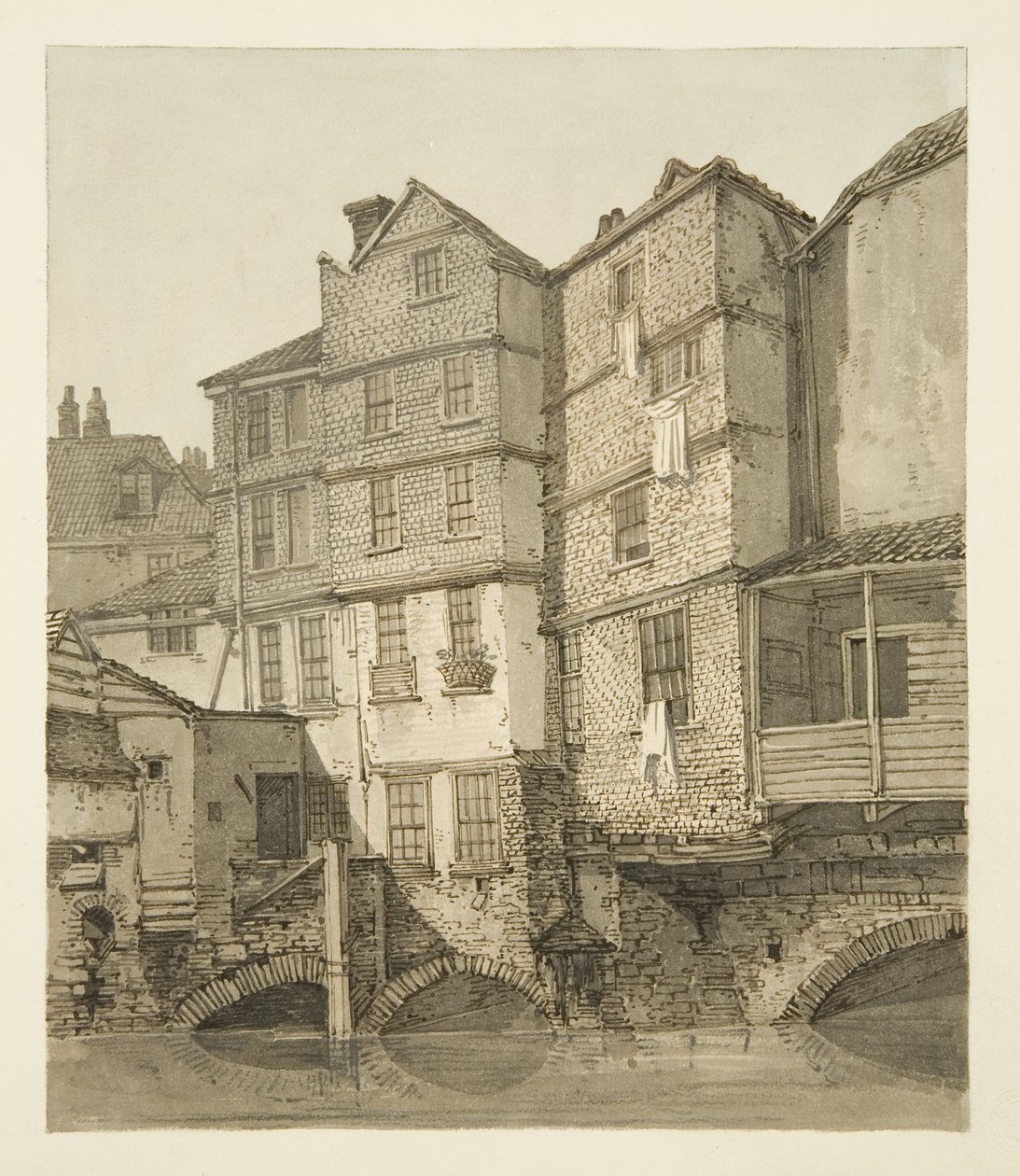 Frome, patrząc w górę rzeki w kierunku Mostu Bożonarodzeniowego, 1823 autorstwa Hugh ONeill