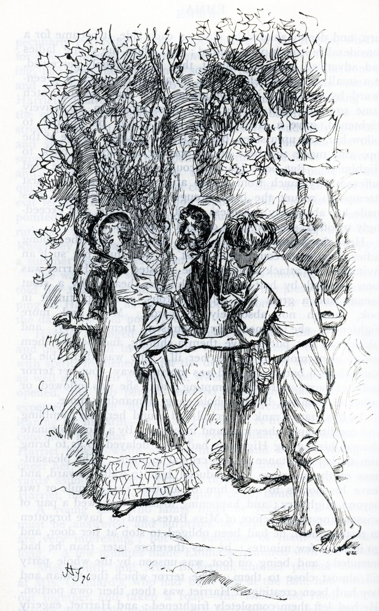 „Harriet, zaatakowana przez Cyganów” (ilustracja) autorstwa Hugh Thomson