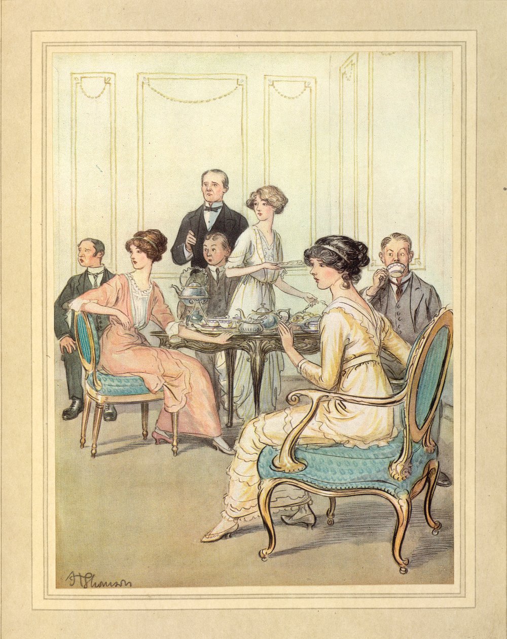 Pijąc herbatę, z „The Admirable Crichton” J.M. Barrie autorstwa Hugh Thomson