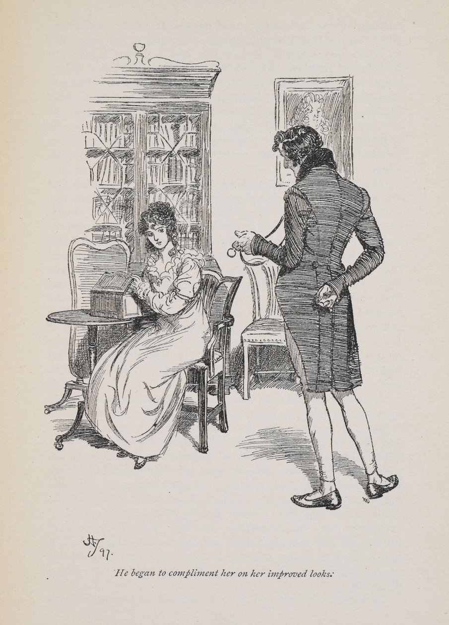 „Zaczął komplementować jej ulepszony wygląd”, za powieść Jane Austen z 1897 r. (Grawerowanie) autorstwa Hugh Thomson
