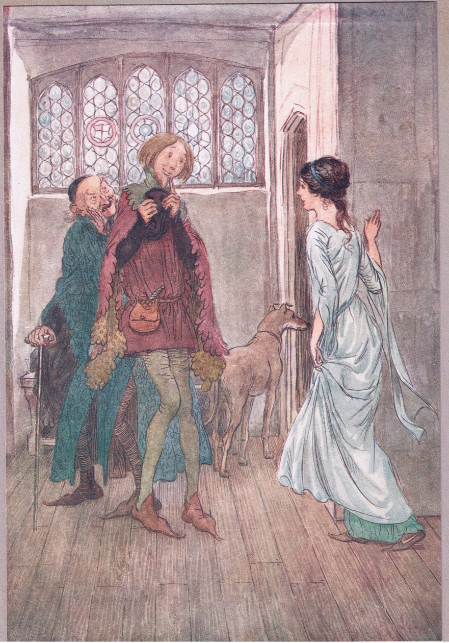 Miałem ojca, panią Annę: mój wujek może ci o nim dobre żarty, ilustracja z Wesołych kumosz z Windsor, 1910 autorstwa Hugh Thomson