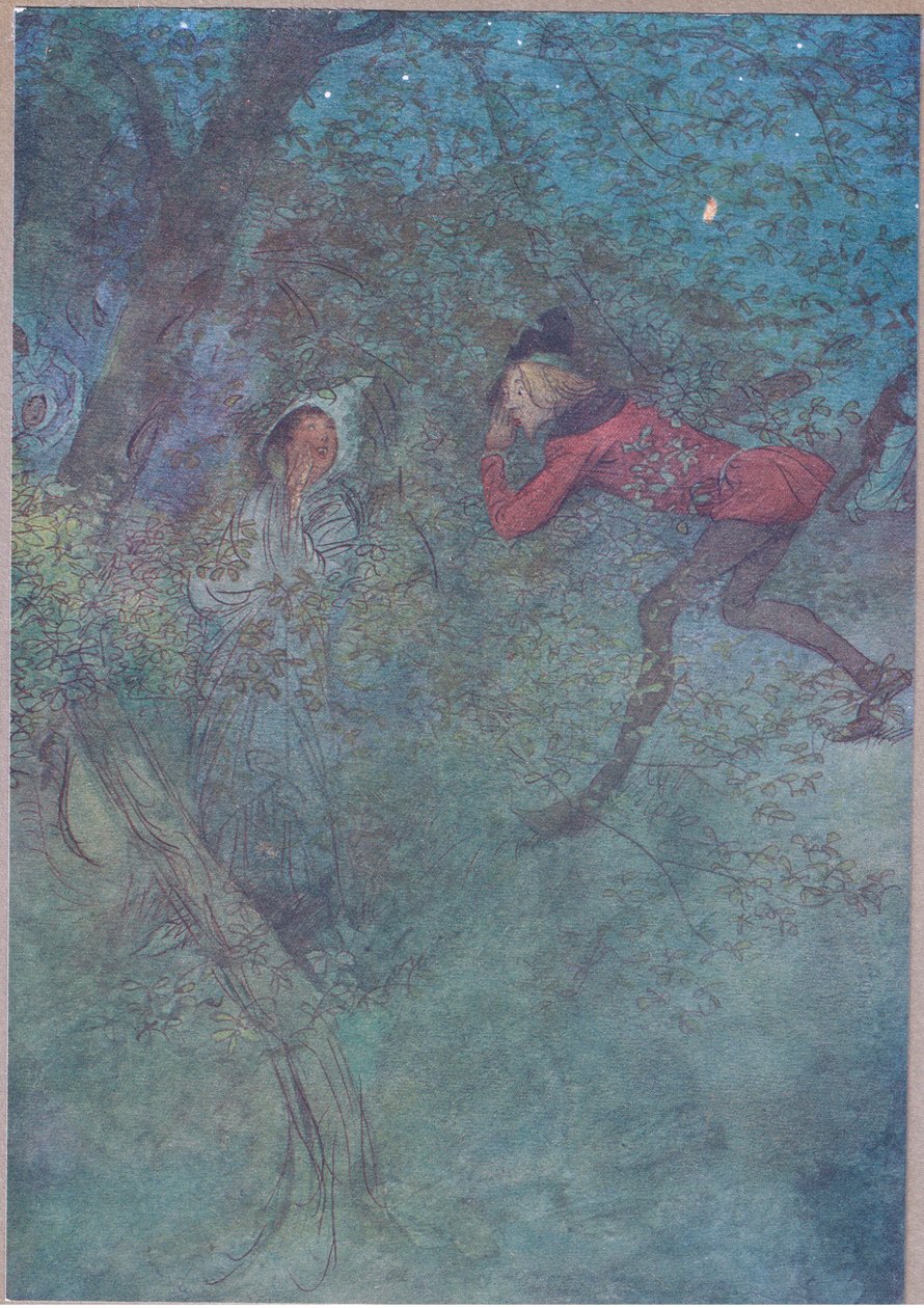 Poszedłem do niej i płakałem Mamo, a ona płakała Budżet, ilustracja z Wesołych żon z Windsor, 1910 autorstwa Hugh Thomson