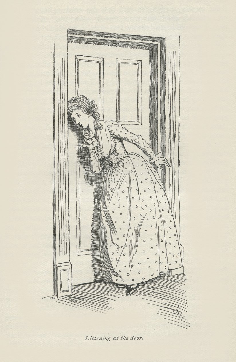 Nasłuchiwanie w drzwiach, 1896 autorstwa Hugh Thomson