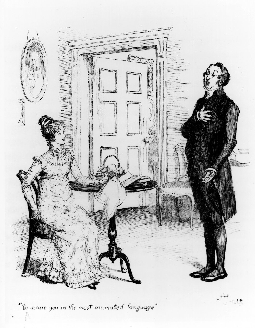 Pan Collins i Elizabeth, z „Duma i uprzedzenie” Jane Austen (1775-1817) c.1894 (rycina) (fot. bw) autorstwa Hugh Thomson