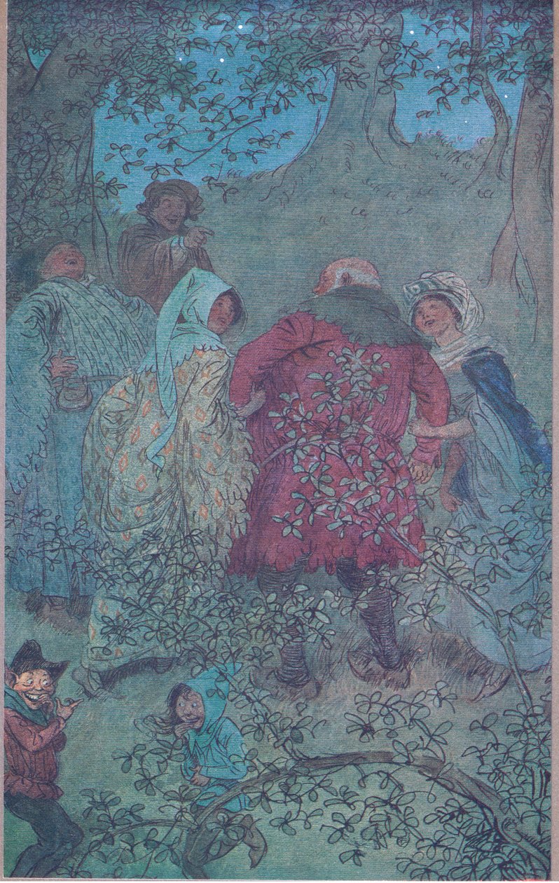 A teraz dobry sir Johnie, jak żyją twoje żony z Windsoru, ilustracja z Wesołych żon z Windsor, 1910 autorstwa Hugh Thomson