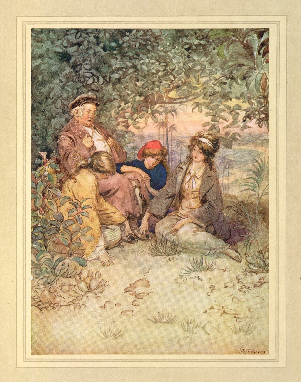 Na wyspie, z „The Admirable Crichton” J.M. Barrie autorstwa Hugh Thomson