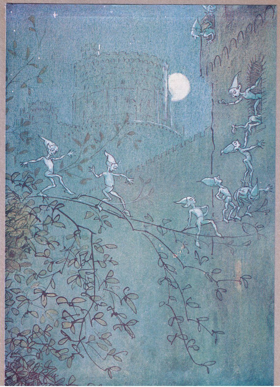 Szukaj Zamek Windsor, elfy, wewnątrz i na zewnątrz , ilustracja z Wesołych kuzyn z Windsor , 1910 autorstwa Hugh Thomson
