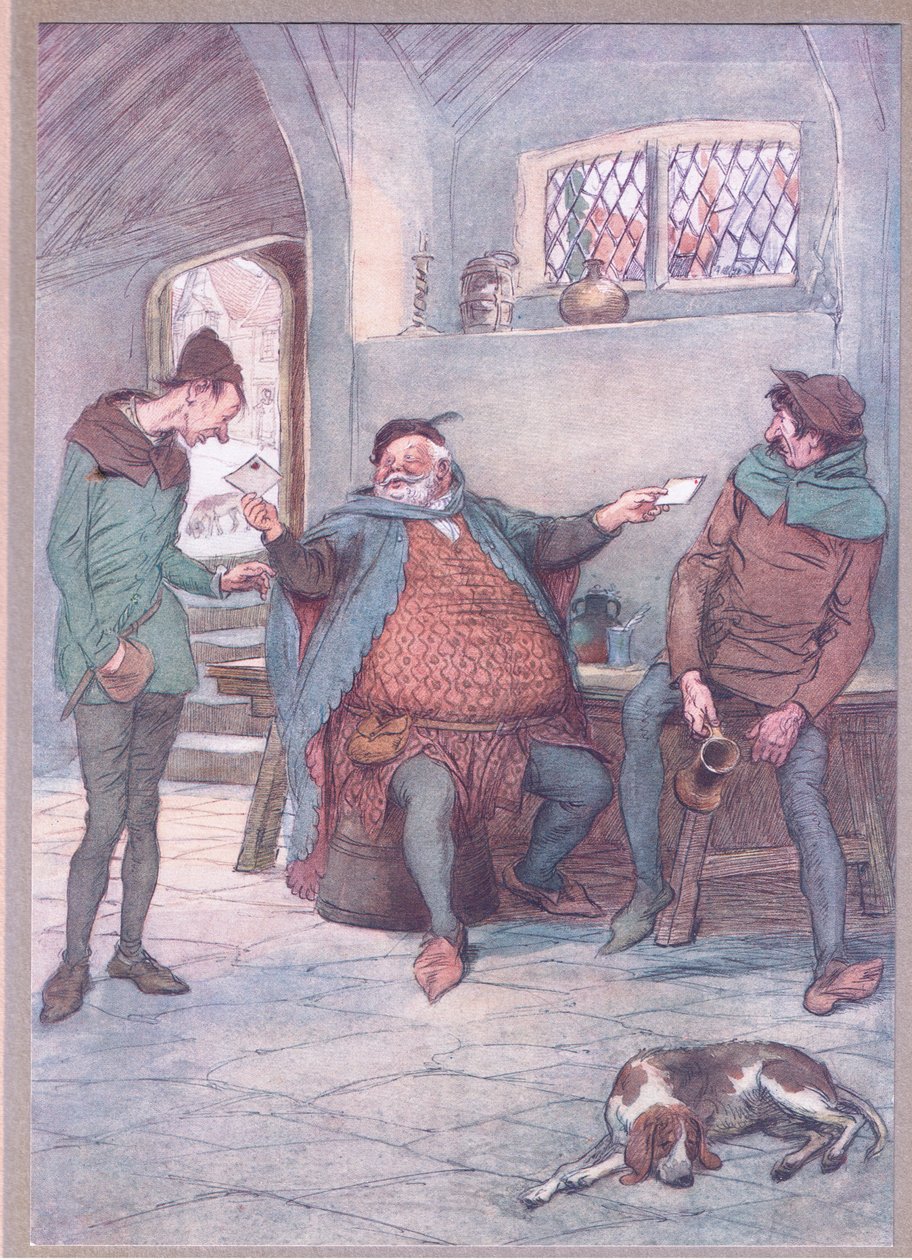 Ten list do Mistress Page, a ty do Mistress Ford, ilustracja z Wesołych kuzynek z Windsoru, 1910 autorstwa Hugh Thomson