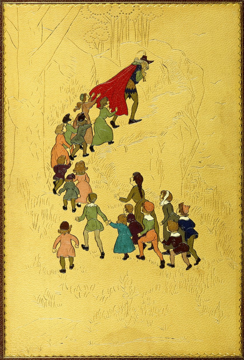 Górna okładka z ilustracją przedstawiającą Pipera i dzieci, 1893 autorstwa Hugh Thomson