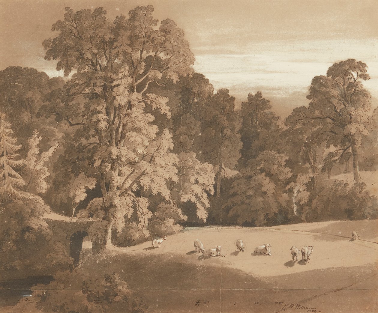 Parkland w Minto House (pióro i tusz i pranie) autorstwa Hugh William Williams