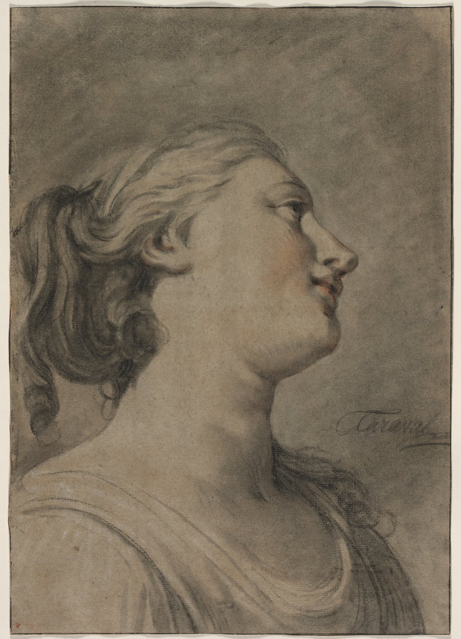 Głowa kobiecej postaci z profilu, zwrócona w prawo, c. 1763-1770. autorstwa Hughes Taraval