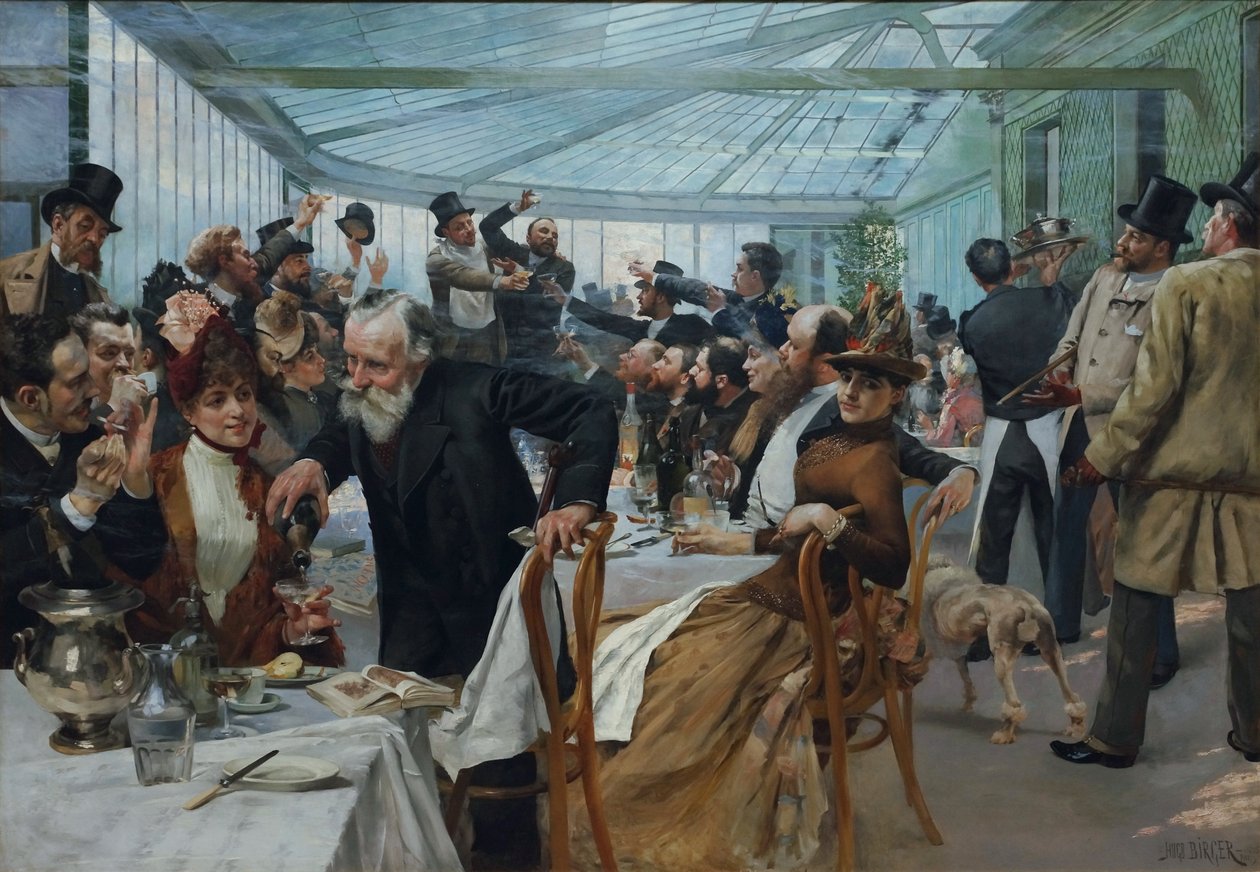Obiad dla artystów skandynawskich w Cafe Ledoyen w dniu lakierowania, 1886 autorstwa Hugo Birger