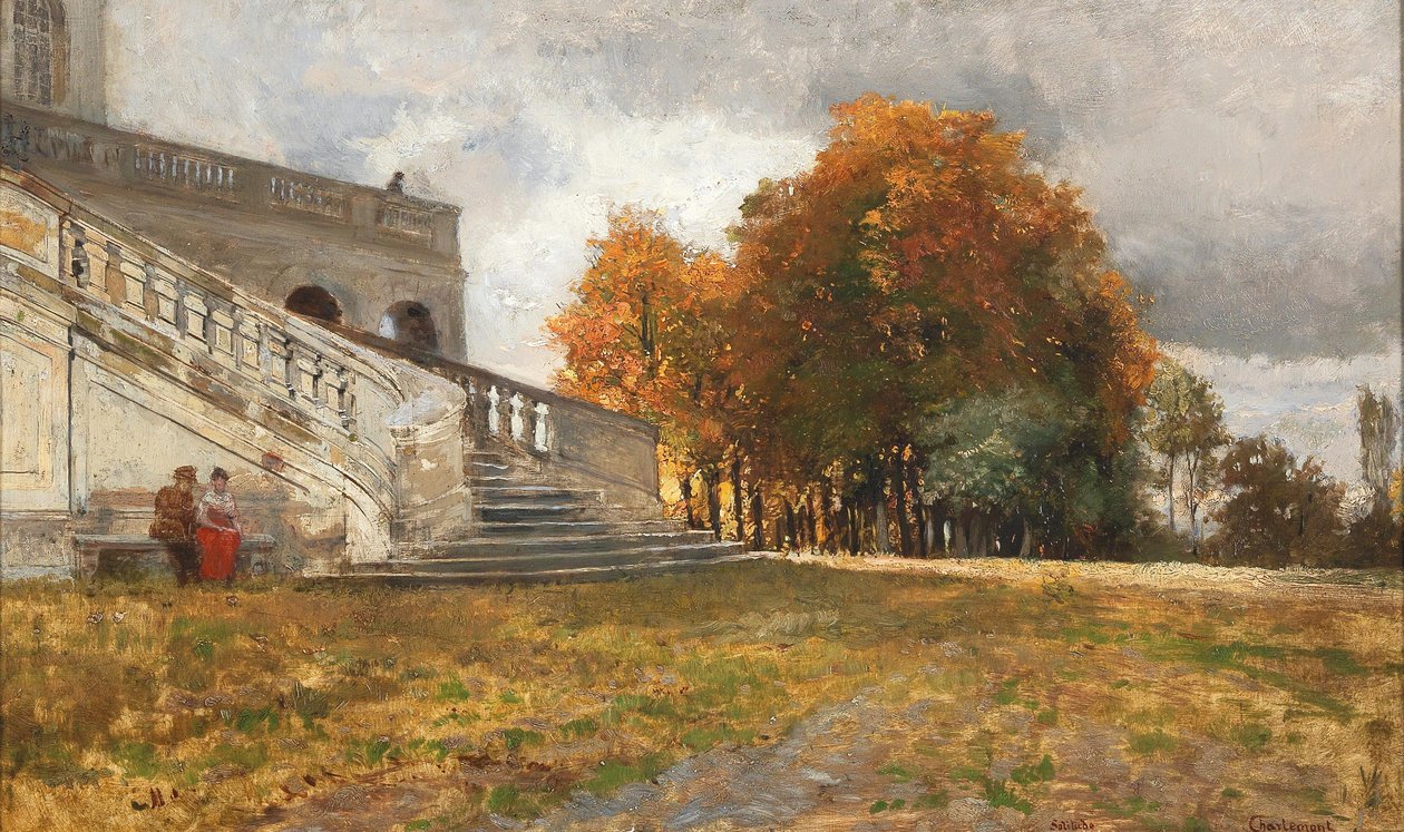 Odpoczynek na dole Castle Steps Castle Solitude w Badenii-Wirtembergii autorstwa Hugo Charlemont