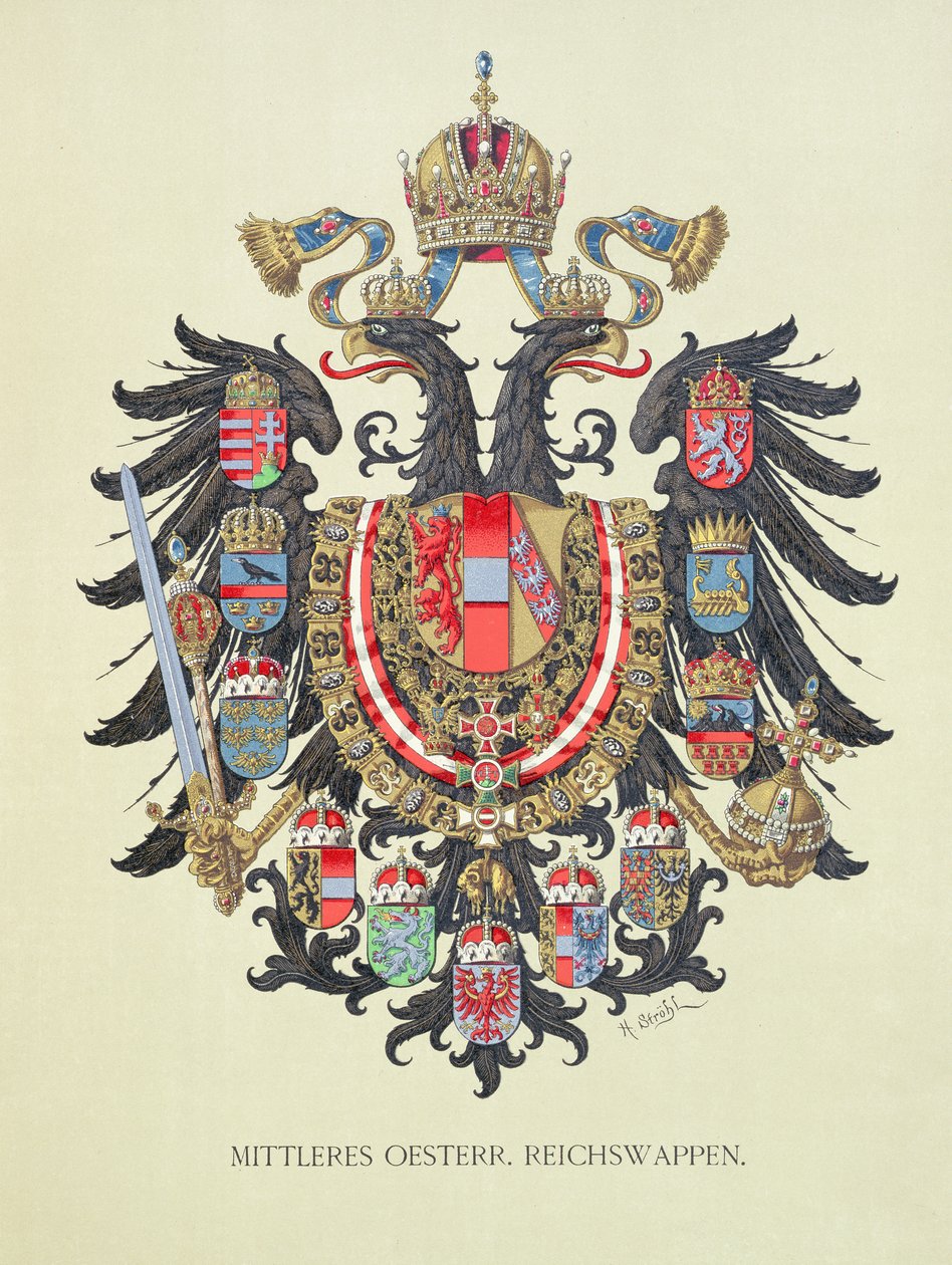 Talerz z herbem Cesarstwa Austro-Węgierskiego, z „Atlasu Heraldischer” artysty, 1899 autorstwa Hugo Gerard Strohl