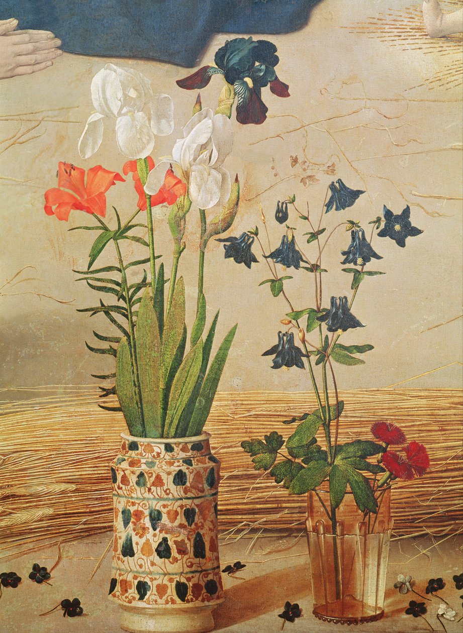 Detal kwiatowy, z centralnego panelu Ołtarza Portinari, ok. 1479 autorstwa Hugo van der Goes