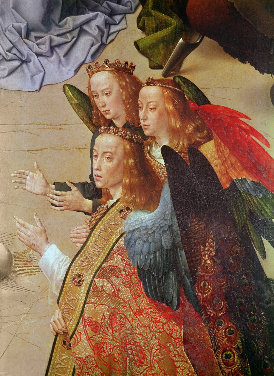 Ołtarz Portinari, panel środkowy (detal aniołów po prawej stronie), ok.1479 autorstwa Hugo van der Goes