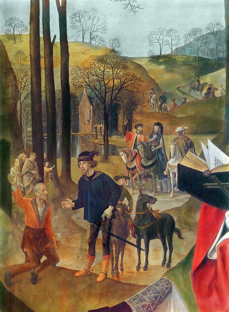 Ołtarz Portinari, prawy panel szczegół przybycia Trzech Króli, ok. 1479 olej na panelu autorstwa Hugo van der Goes