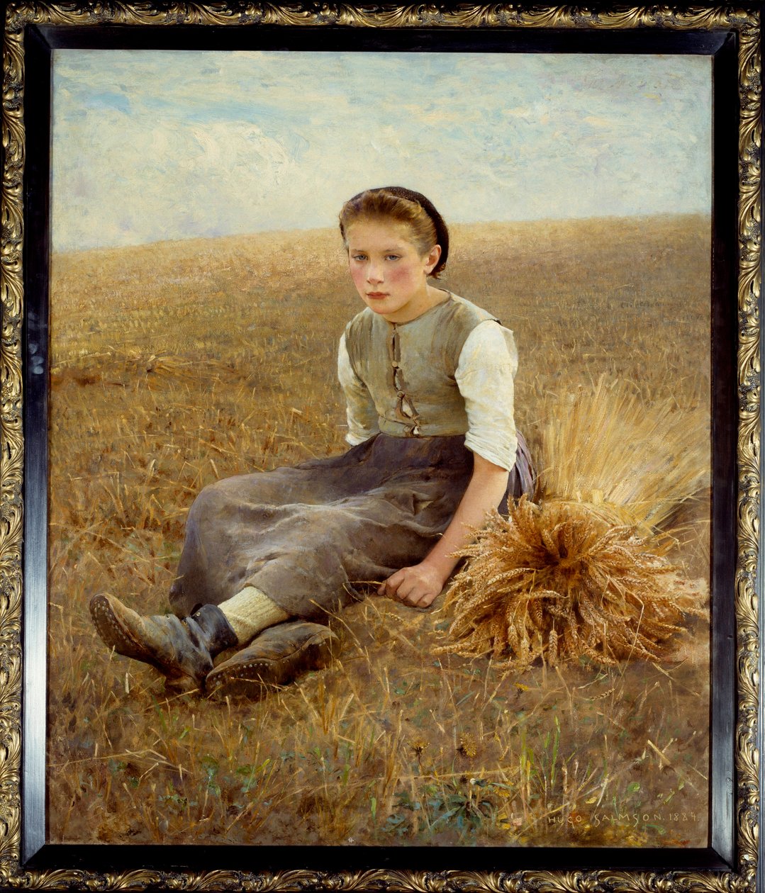 Mały szwedzki chłop siedzący na sianie. Obraz Hugo Salmsona (1844-1894) 1886 Nd. 1,34x1,10 m Nantes, musee des Beaux Arts - Mały zbieracz. Mały szwedzki chłop siedzący na sianie. Obraz Hugo Salmsona (1844-1894) autorstwa Hugo Salmson