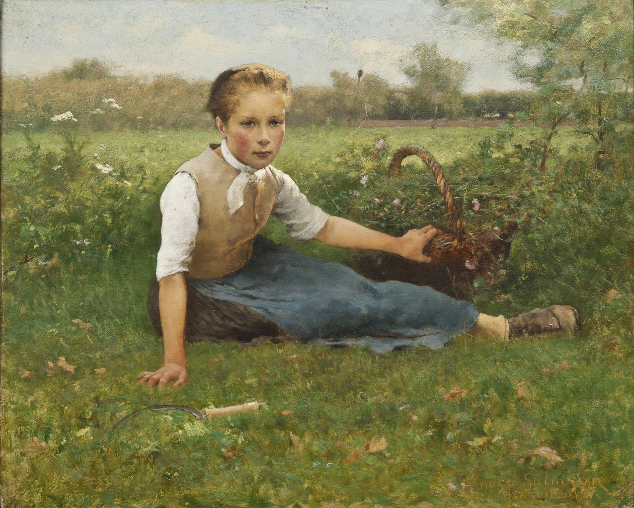 Zbieranie kwiatów, 1882 autorstwa Hugo Salmson