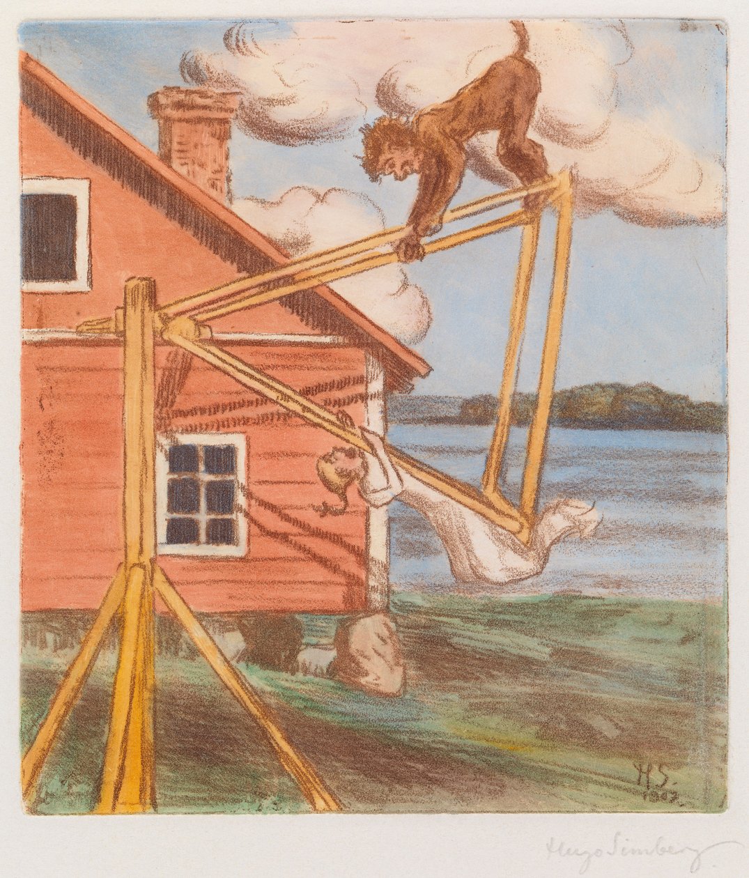 Der Teufel auf der Schaukel autorstwa Hugo Simberg