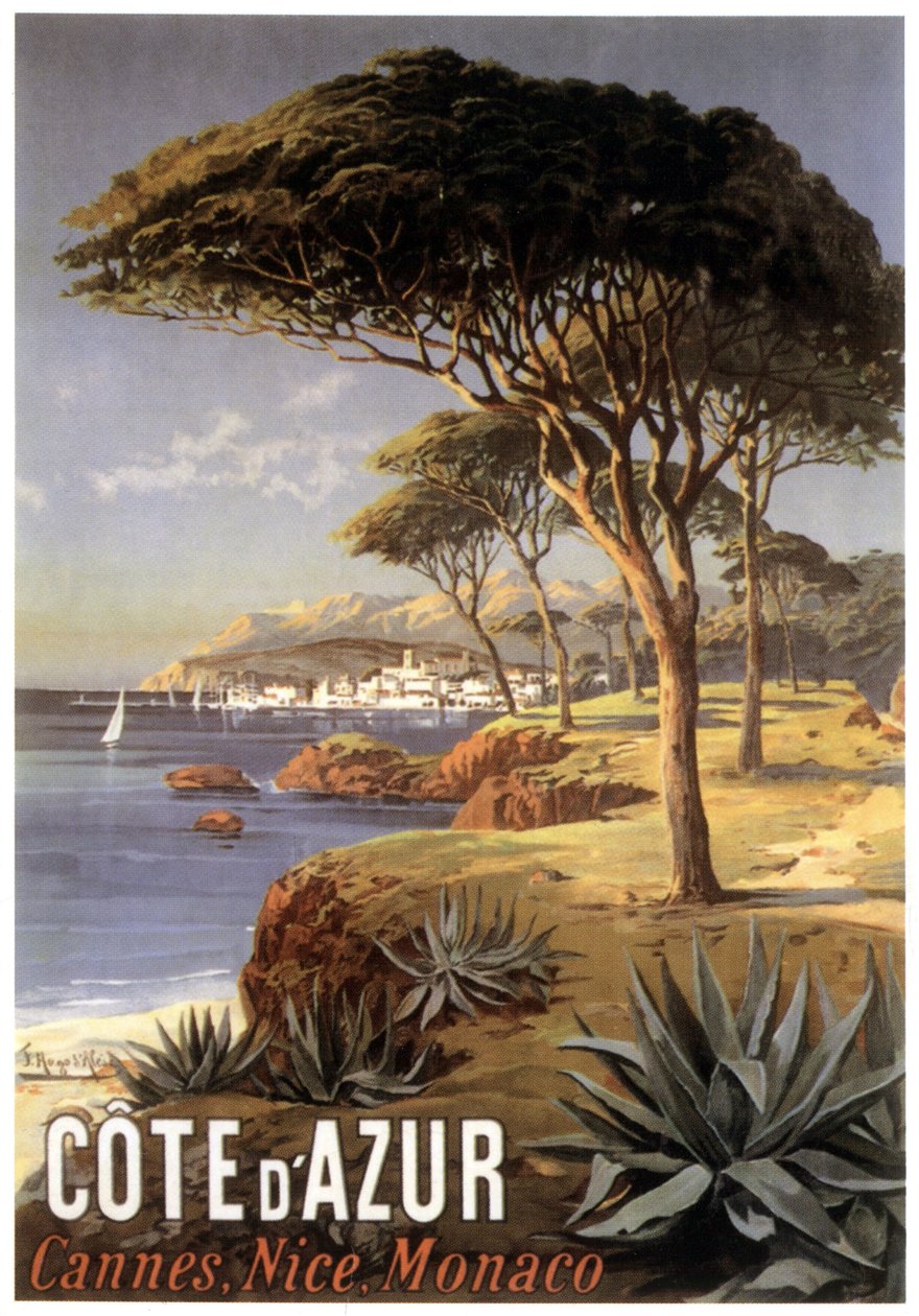 Plakat reklamujący Lazurowe Wybrzeże - Cannes, Nicea, Monako, ok. 1900 autorstwa Hugo d Alesi