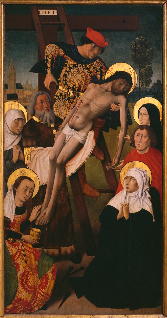 Tryptyk pasyjny, zdjęcie z krzyża, prawy panel (olej na desce) (zob. także 345855, 345856, 345857) autorstwa Hugo van der (studio of) Goes