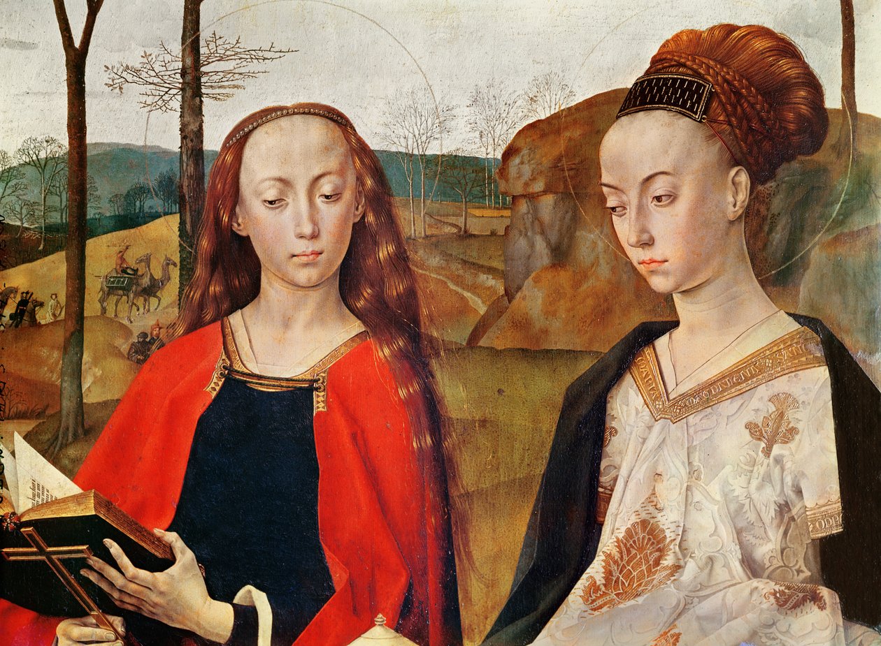 Święta Małgorzata i święta Maria Magdalena. Detal z ołtarza Portinari. Ok. 1479 r. Olej na drewnie autorstwa Hugo van der Goes