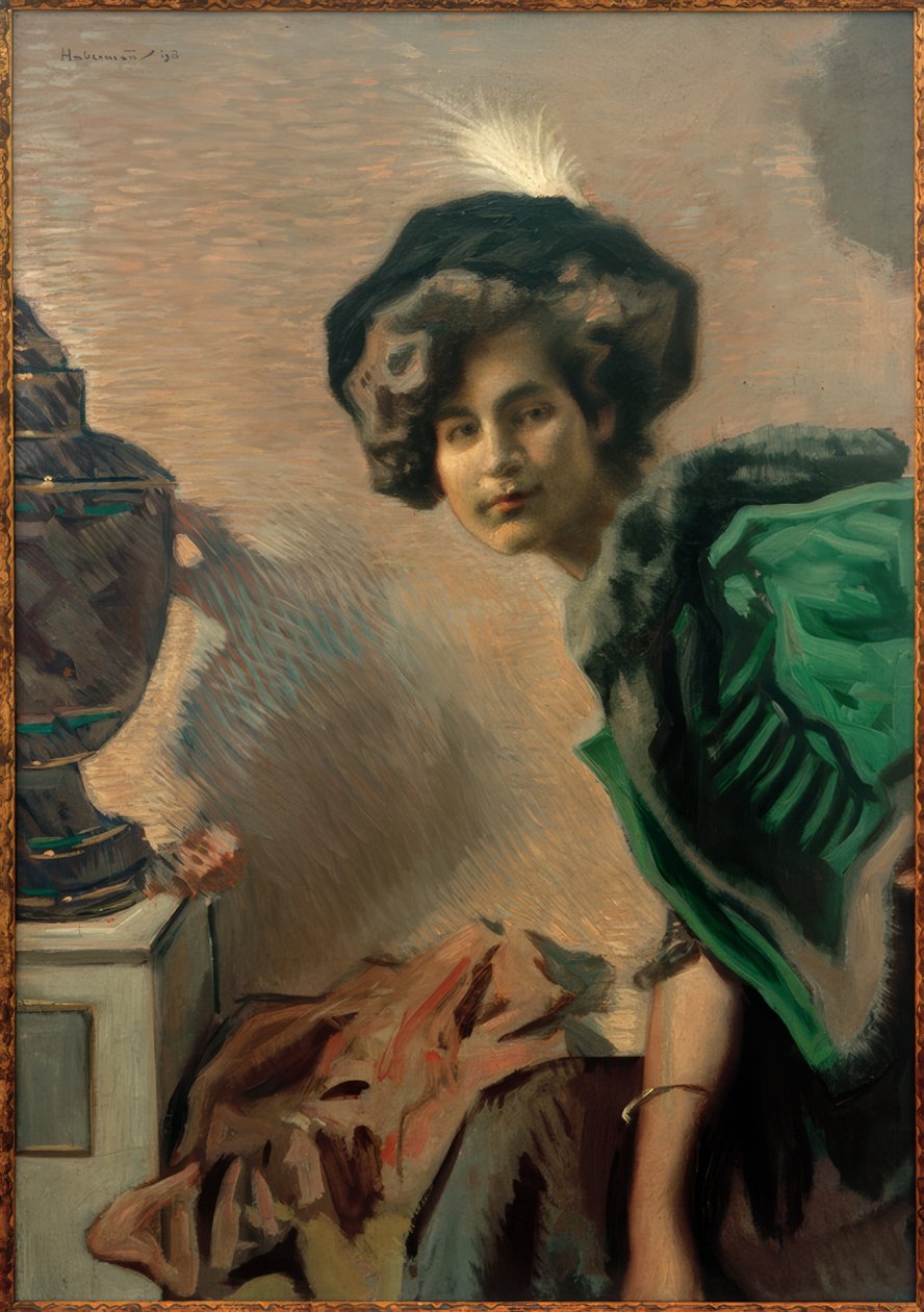 Portret kobiety (w zielonym Dolmanie) autorstwa Hugo von Habermann