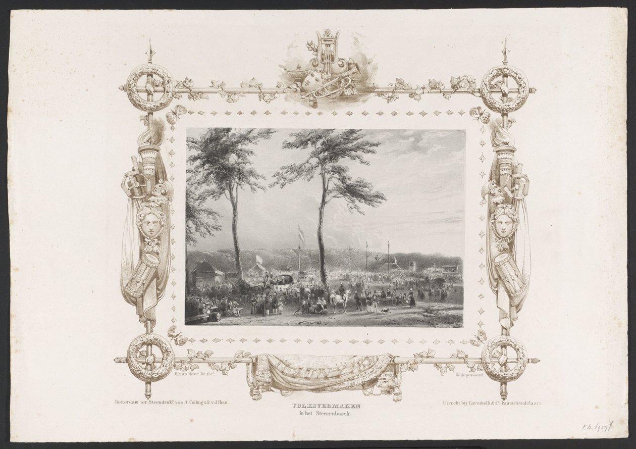 Wesołe miasteczko i inne rozrywki, 1836 Popularna rozrywka w Sterrenbosch / 17 czerwca 1836 (tytuł na obiekcie) Tablice z okazji stulecia Hogeschool Utrechtsche, 1836 (tytuł serii) autorstwa Huib van Hove Bz