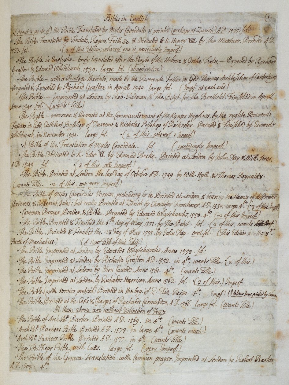 Ms.CF57 Katalog Biblii w katedrze św. Pawła, 1707 autorstwa Humphrey Wanley
