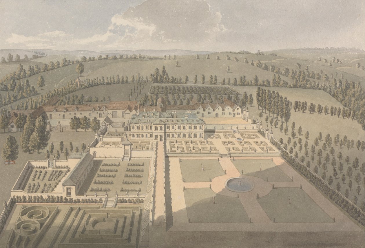 Sarsden House and Gardens, Oxfordshire: widok z lotu ptaka autorstwa Humphrey Repton