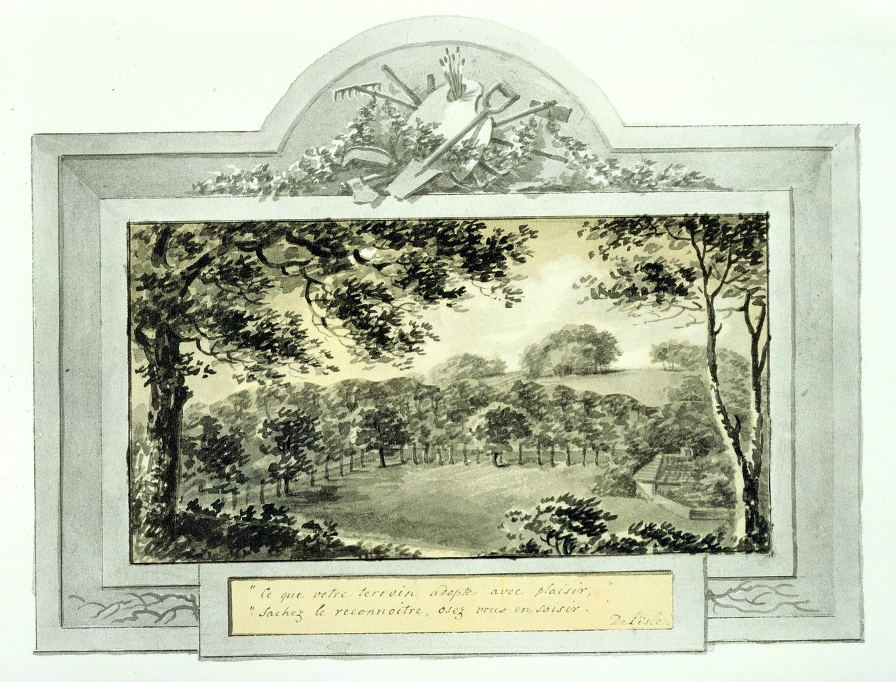 Widok terenu „po” z Czerwonej Księgi dla Domu Antoniego, ok. 1812 r. (tusz na papierze) (patrz widok „przed” w 170692) autorstwa Humphry Repton