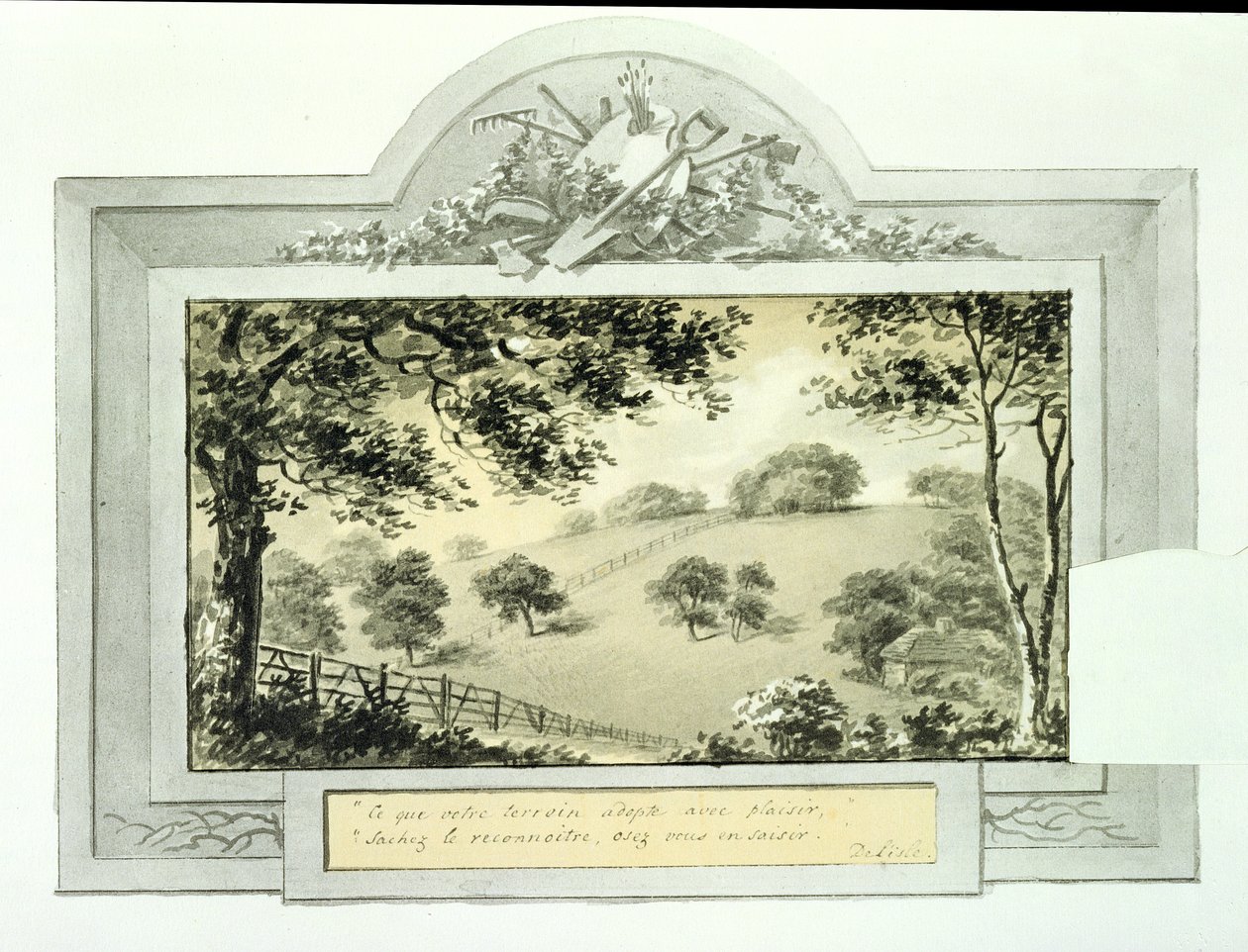 Widok terenu „przed” z Czerwonej Księgi dla Antony House, ok. 1812 (atrament na papierze) (zobacz 170691 dla widoku „po”) autorstwa Humphry Repton