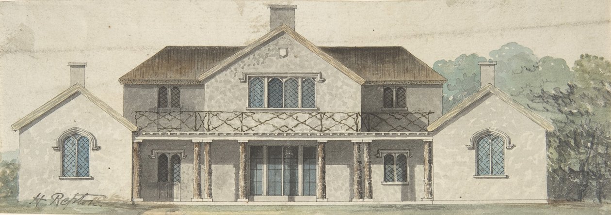 Projekt chaty Ornée w stylu Tudorów, koniec XVIII-początek XIX wieku. autorstwa Humphry Repton